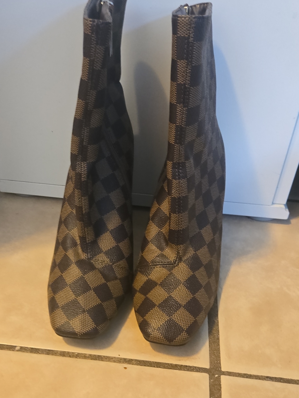 Women's Brown Check Stretch Ankle Boots